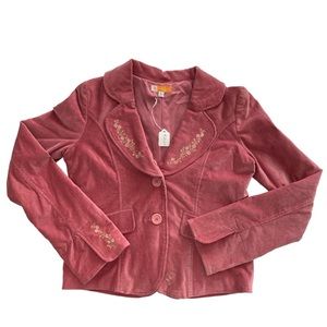 NWT Tulle Stretch Velvet Brown 2 Button Embroidered Jacket - Size Large